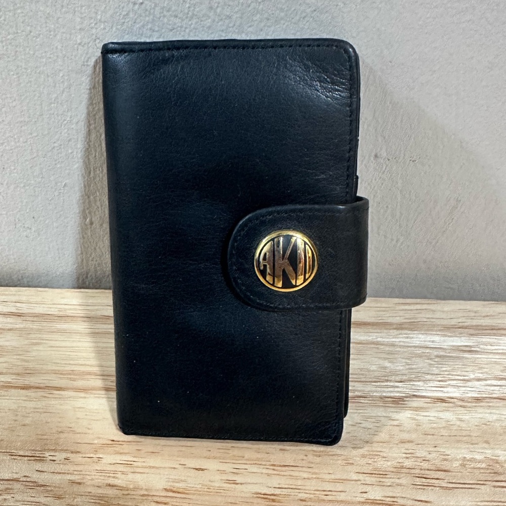 Anne Klein Black Leather Card Wallet with Gold Accent